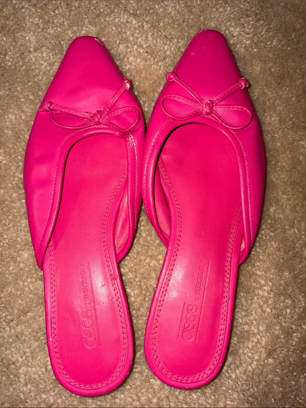 ASOS Bright Hot Pink Pointed Bow Slide Mules